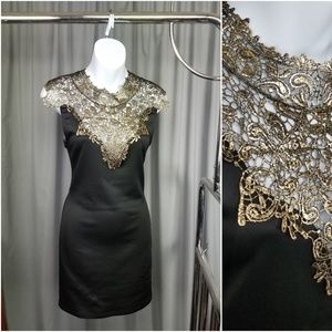 Black & Gold Detailing Sheer Back Dress